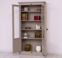 Landhaus Bücherschrank mit Glastüren, graubeige