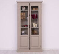 Landhaus Bücherschrank mit Glastüren, graubeige