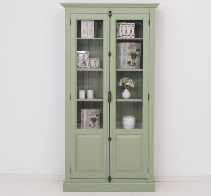 Landhaus Bücherschrank mit Glastüren, grün