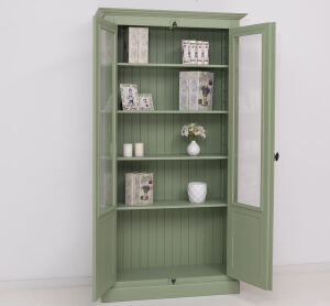 Landhaus Bücherschrank mit Glastüren, grün