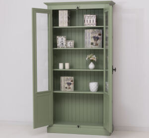 Landhaus Bücherschrank mit Glastüren, grün