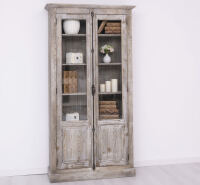 Landhaus Vitrine mit Glastüren Holz tiefgebürstet