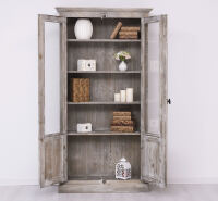 Landhaus Vitrine mit Glastüren Holz tiefgebürstet
