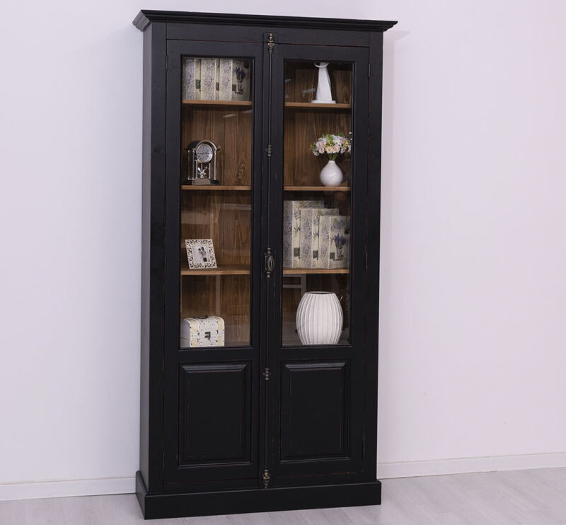 Landhausstil Vitrinenschrank schwarz-braun