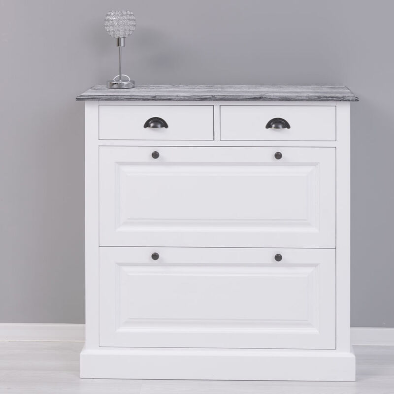 Landhaus Schuhschrank weiss mit Deckplatte schiefergrau