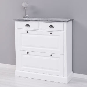 Landhaus Schuhschrank weiss mit Deckplatte schiefergrau