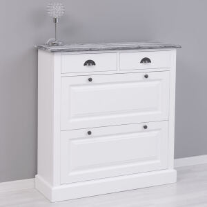 Landhaus Schuhschrank weiss mit Deckplatte schiefergrau