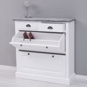 Landhaus Schuhschrank weiss mit Deckplatte schiefergrau