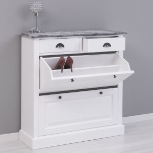 Landhaus Schuhschrank weiss mit Deckplatte schiefergrau