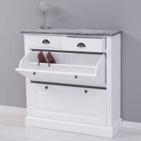 Landhaus Schuhschrank weiss mit Deckplatte schiefergrau