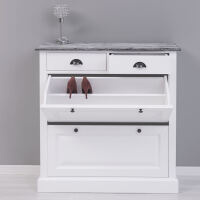 Landhaus Schuhschrank weiss mit Deckplatte schiefergrau