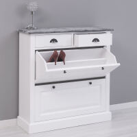 Landhaus Schuhschrank weiss mit Deckplatte schiefergrau
