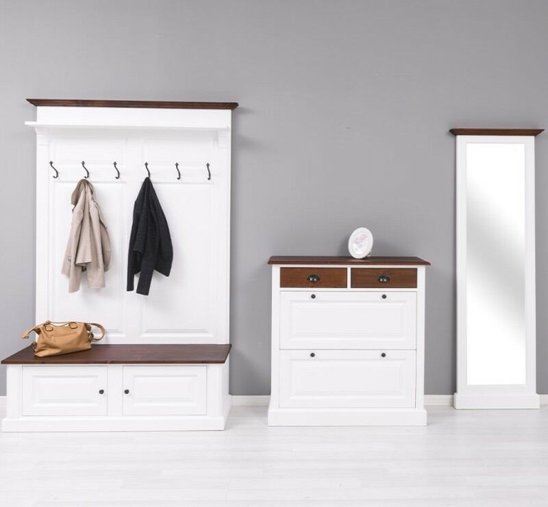 Vintage Garderobe im Landhausstil 3-teilig, weiß mahagoni