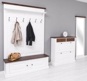Vintage Garderobe im Landhausstil 3-teilig, weiß mahagoni