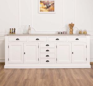 Küchen Anrichte Landhausstil altweiß mit gebürsteter Platte