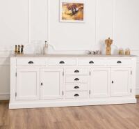 Küchen Anrichte Landhausstil altweiß mit gebürsteter Platte