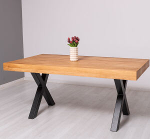 Rustikaler Esstisch mit X-Metallbeinen 210 x 100 cm tief gebürstet