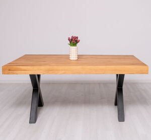 Rustikaler Esstisch mit X-Metallbeinen 240 x 100 cm natur (unlackiert)