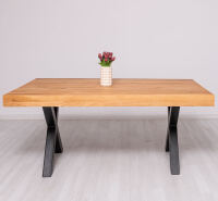 Rustikaler Esstisch mit X-Metallbeinen 240 x 100 cm natur (unlackiert)