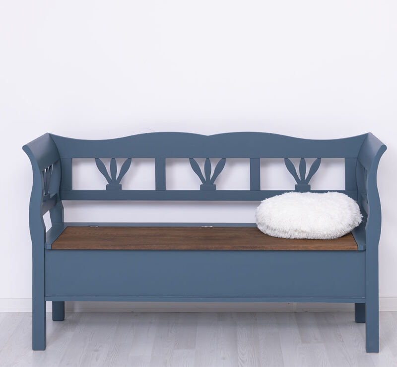 Massive Sitzbank mit Stauraum in der Farbe nachtblau - Onlineshop für massive Landhausmöbel