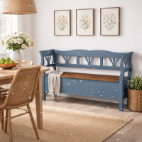 Massive Sitzbank mit Stauraum in der Farbe nachtblau