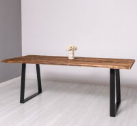 Rustikaler Baumkante-Esstisch mit Trapez-Metallgestell 210 x 100 cm gewachst