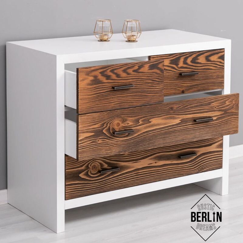 Schmale Kommode Berlin weiß braun im Landhausstil