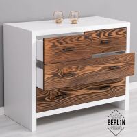 Schmale Kommode Berlin weiß braun im Landhausstil