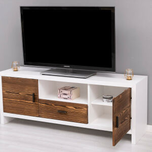 TV-Kommode Berlin im Landhausstil, rustikal weiß braun
