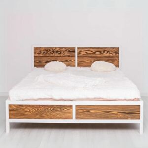 Rustikales Doppelbett Berlin, weiß braun (160x200cm)