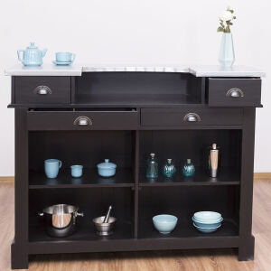 Schwarze Bartheke im Landhausstil mit Zinkplatte