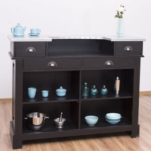 Schwarze Bartheke im Landhausstil mit Zinkplatte