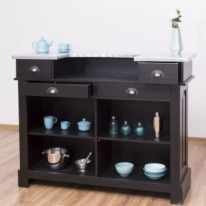 Schwarze Bartheke im Landhausstil mit Zinkplatte