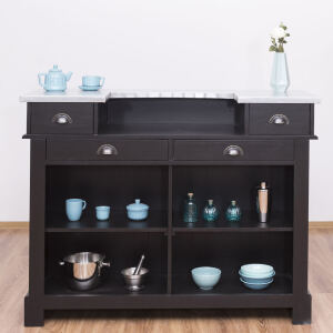 Schwarze Bartheke im Landhausstil mit Zinkplatte