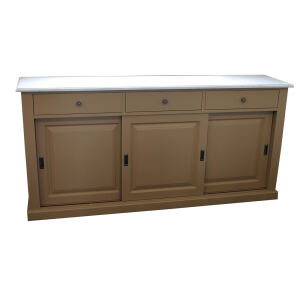 Braunes Landhaus Sideboard mit SchiebetÃ¼ren - Eichenplatte weiÃŸ-grau
