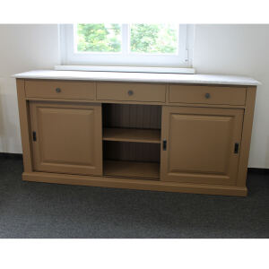 Braunes Landhaus Sideboard mit SchiebetÃ¼ren - Eichenplatte weiÃŸ-grau