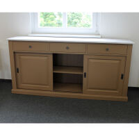 Braunes Landhaus Sideboard mit SchiebetÃ¼ren - Eichenplatte weiÃŸ-grau