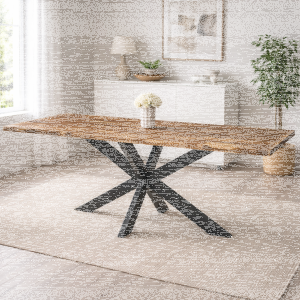 Landhausstil Esstisch mit Baumkante, Spider-Metallgestell, 210 cm