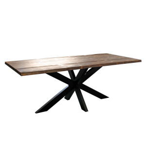 Landhausstil Esstisch mit Baumkante, Spider-Metallgestell, 210 cm