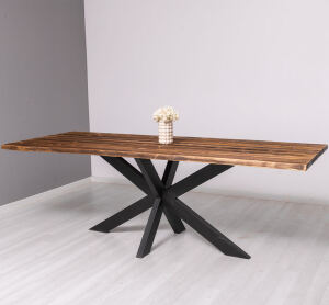 Landhausstil Esstisch mit Baumkante, Spider-Metallgestell, 210 cm