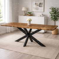 Landhausstil Esstisch mit Baumkante, Spider-Metallgestell, 210 cm