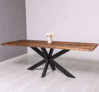 Landhausstil Esstisch mit Baumkante, Spider-Metallgestell, 210 cm