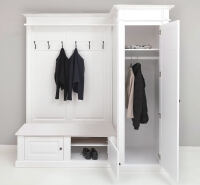 Große Landhaus Garderobe mit Schrank rechts, weiß lackiert