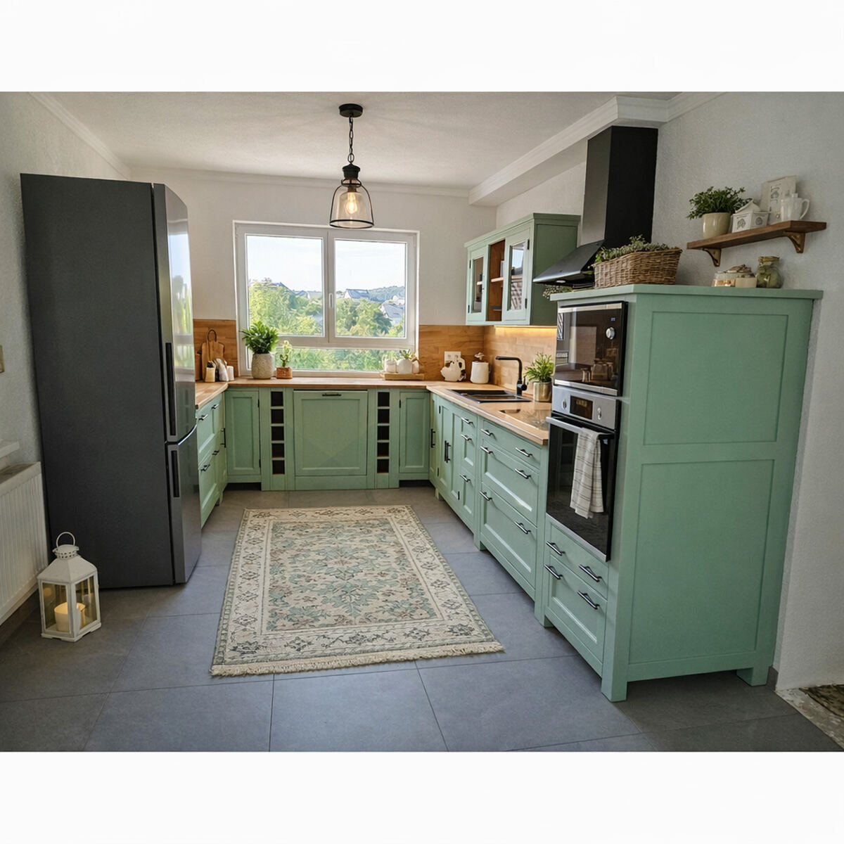 Küche im Landhausstil U-Form mintgrün - Onlineshop für massive Landhausmöbel