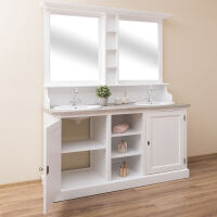 Weißer Doppelwaschtisch mit Unterschrank und Spiegel Vintage