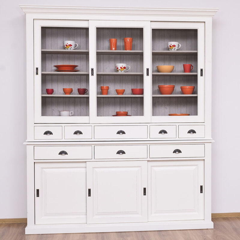 Vitrine mit Schiebetüren braungrau altweiß Shabby
