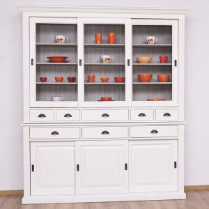 Vitrine mit Schiebetüren braungrau altweiß Shabby