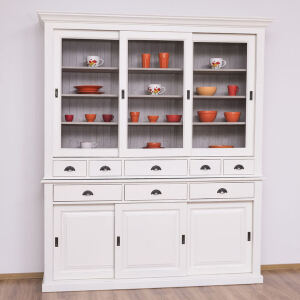 Vitrine mit Schiebetüren braungrau altweiß Shabby