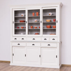 Vitrine mit Schiebetüren braungrau altweiß Shabby