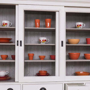 Vitrine mit Schiebetüren braungrau altweiß Shabby